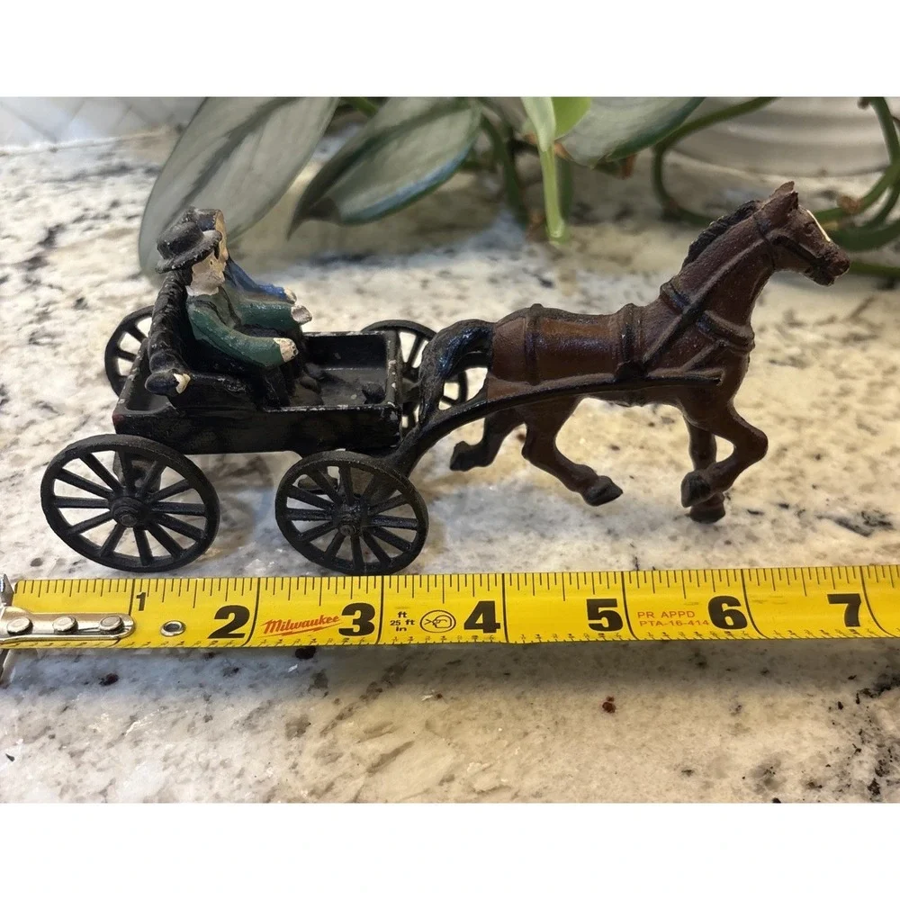 Four Piece Vintage #sm19 Amish Lancaster Cast Iron Horse Drawn Carriage & Riders
